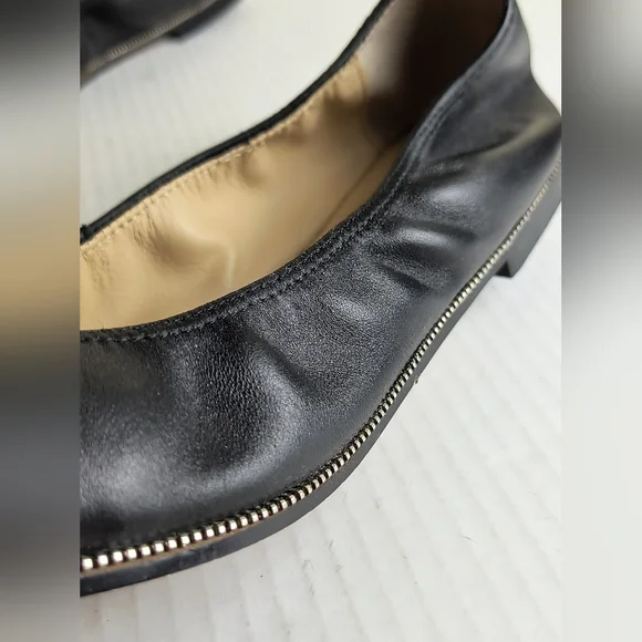 Botkier Mason Black Leather Ballet Flats 9 Fit True To Size Zipper Welt Detail